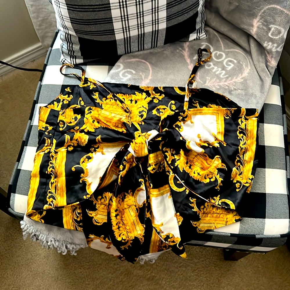 Satin black and gold top